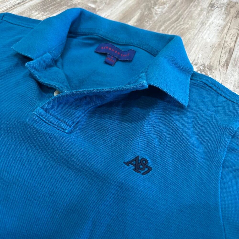 Aeropostale Men's y2k preppy retro streetwear A87 Pique blue polo shirt